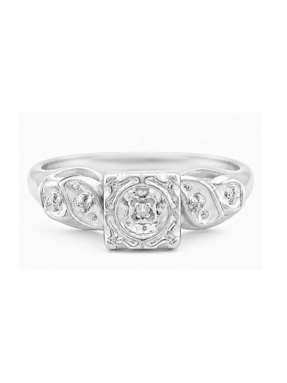 Genuine Diamond Engagement Ring Solid 14k White Gold